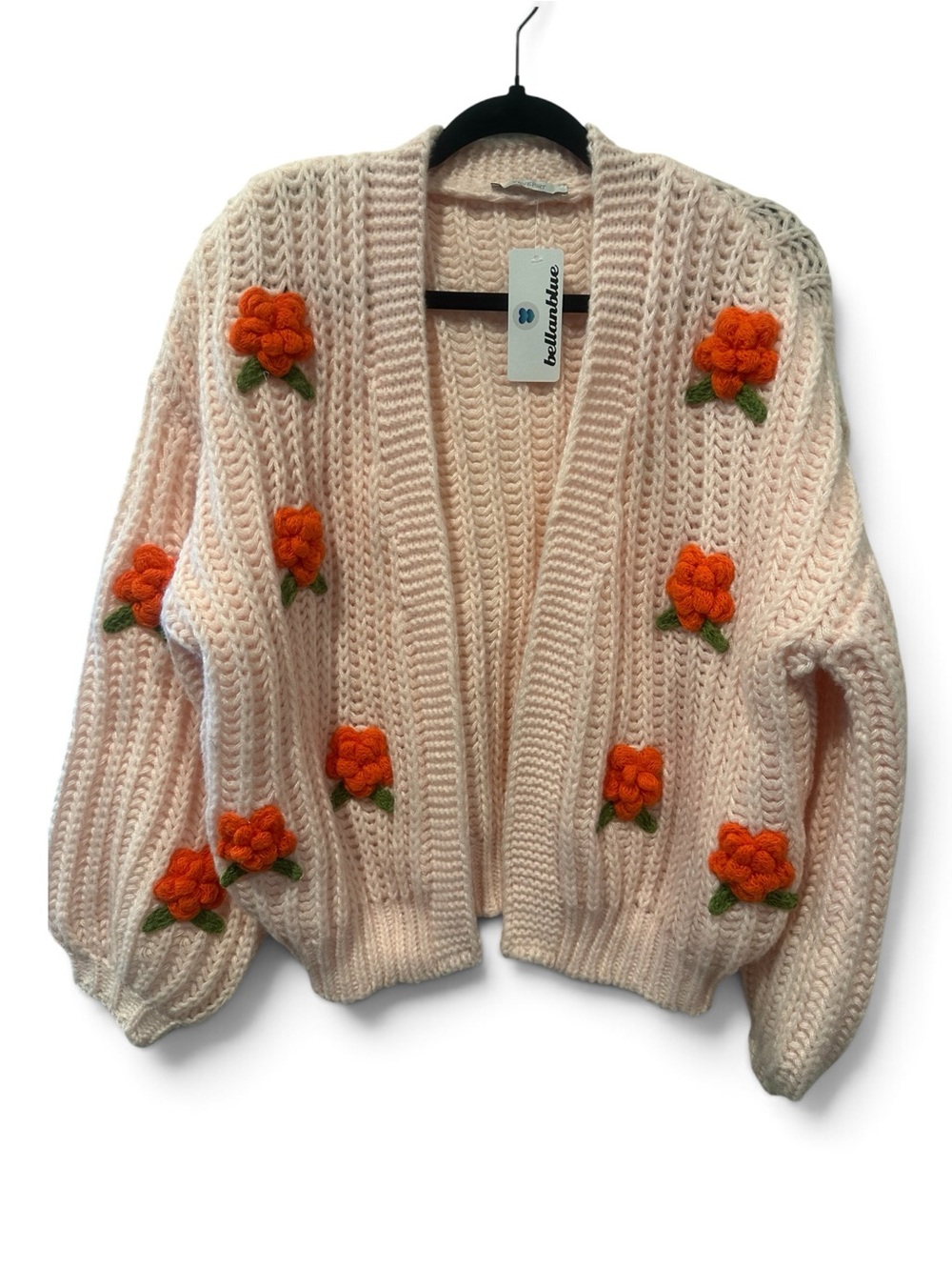 S Cozy Floral Pom-Pom Cardigan in Blush Pink - Picture 2 of 5